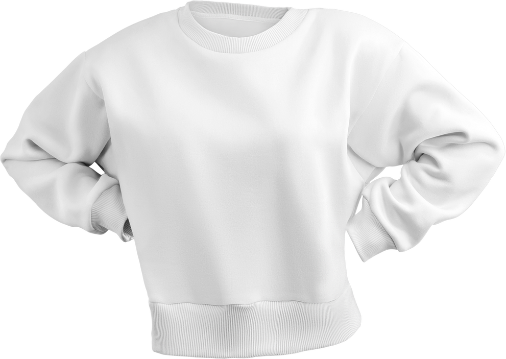 Mockup of a female white crop sweatshirt 3D rendering, png, front view